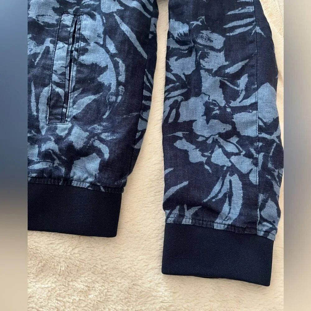 [Tag:L/Ptp:21”]Zara Denim Couture Navy Floral linen Bomber Jacket Lined - Picture 2 of 11